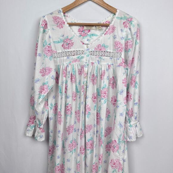 Vintage Victoria's Secret Gold Label Nightie‎ Dress Size L Floral Nap Prairie - Picture 1 of 10